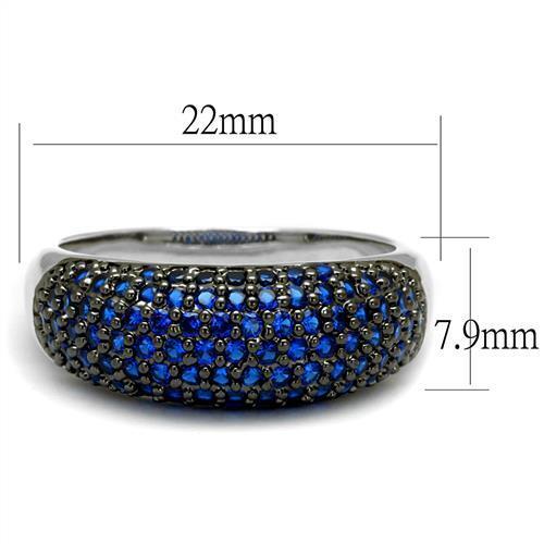 3W1212 - Brass Ring Rhodium + Ruthenium Women AAA Grade CZ London Blue