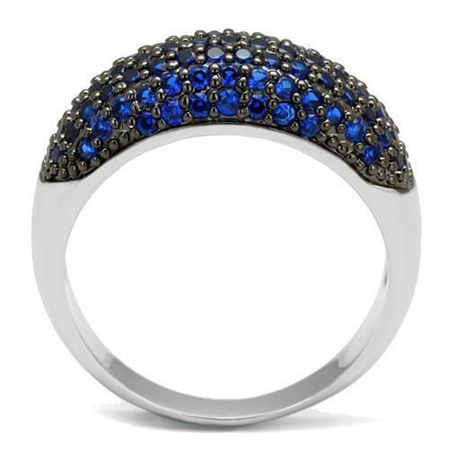 3W1212 - Brass Ring Rhodium + Ruthenium Women AAA Grade CZ London Blue