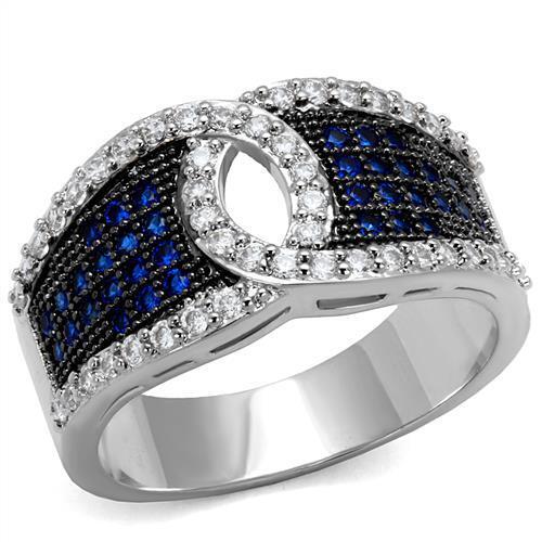 3W1216 - Brass Ring Rhodium + Ruthenium Women AAA Grade CZ London Blue