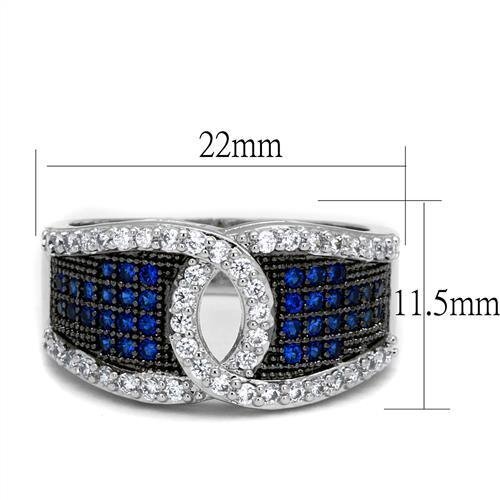 3W1216 - Brass Ring Rhodium + Ruthenium Women AAA Grade CZ London Blue