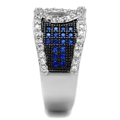 3W1216 - Brass Ring Rhodium + Ruthenium Women AAA Grade CZ London Blue