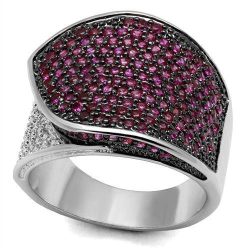 3W1217 - Brass Ring Rhodium + Ruthenium Women AAA Grade CZ Ruby