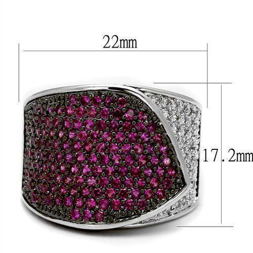 3W1217 - Brass Ring Rhodium + Ruthenium Women AAA Grade CZ Ruby