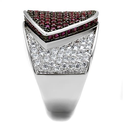 3W1217 - Brass Ring Rhodium + Ruthenium Women AAA Grade CZ Ruby