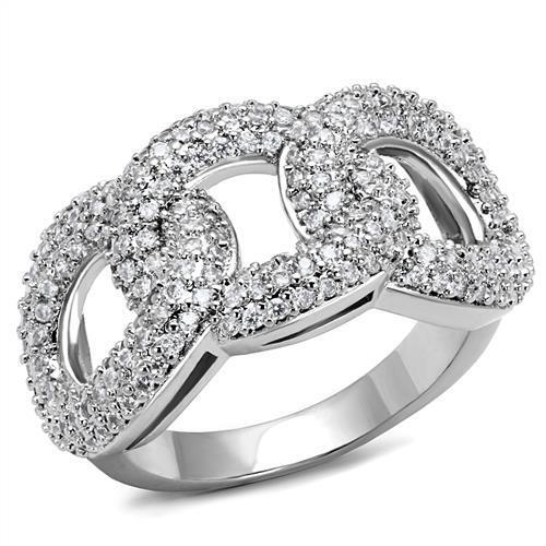 3W1218 - Brass Ring Rhodium Women AAA Grade CZ Clear