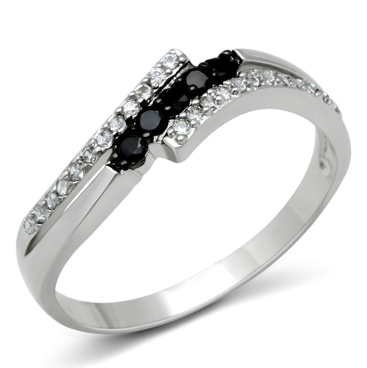 3W122 - Brass Ring Rhodium + Ruthenium Women AAA Grade CZ Jet