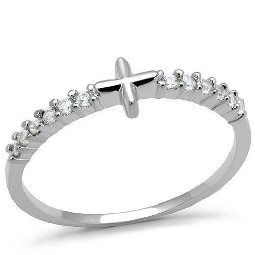 3W1227 - Brass Ring Rhodium Women AAA Grade CZ Clear