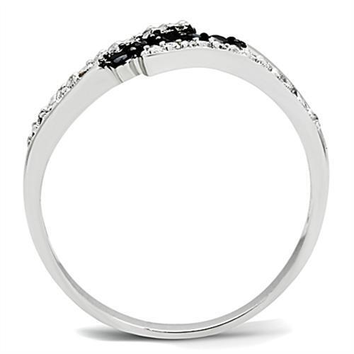 3W122 - Brass Ring Rhodium + Ruthenium Women AAA Grade CZ Jet