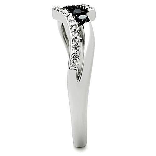 3W122 - Brass Ring Rhodium + Ruthenium Women AAA Grade CZ Jet