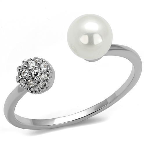 3W1230 - Brass Ring Rhodium Women Synthetic White