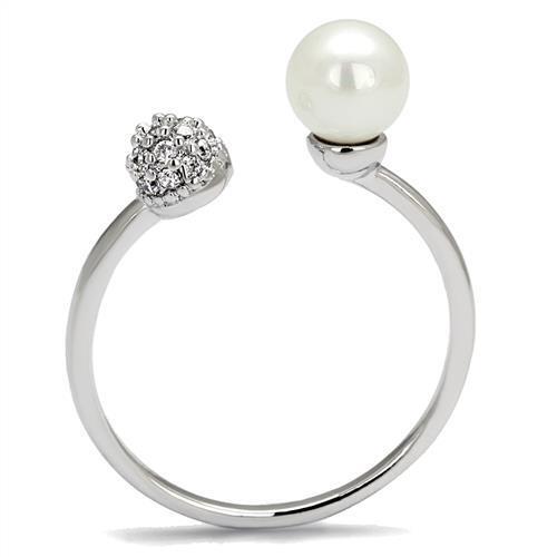 3W1230 - Brass Ring Rhodium Women Synthetic White