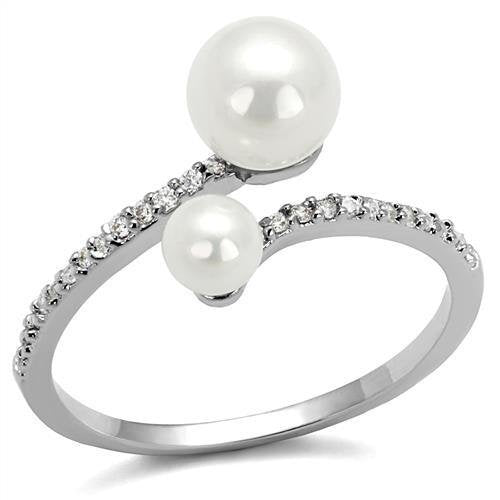 3W1236 - Brass Ring Rhodium Women Synthetic White