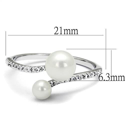 3W1236 - Brass Ring Rhodium Women Synthetic White