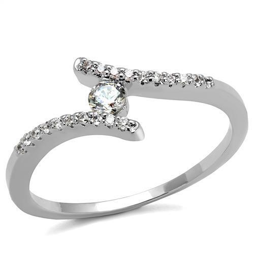 3W1237 - Brass Ring Rhodium Women AAA Grade CZ Clear