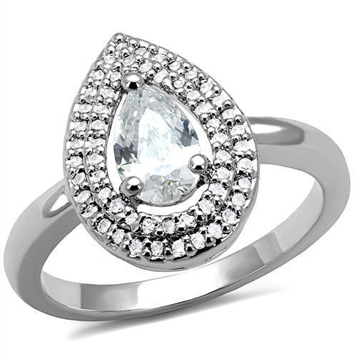 3W1242 - Brass Ring Rhodium Women AAA Grade CZ Clear