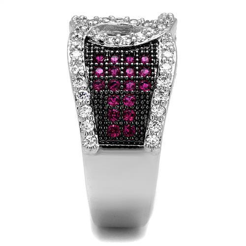 3W1243 - Brass Ring Rhodium + Ruthenium Women AAA Grade CZ Ruby