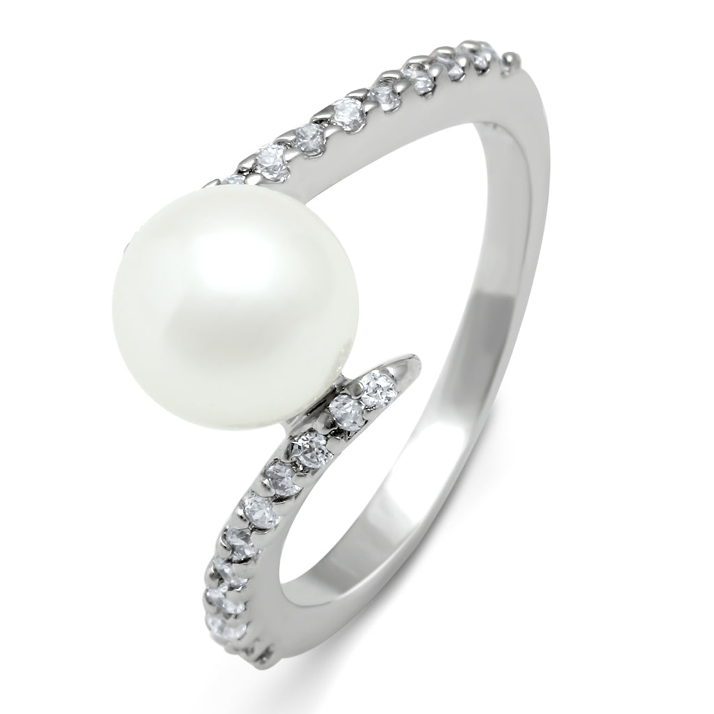 3W126 - Brass Ring Rhodium Women Synthetic White