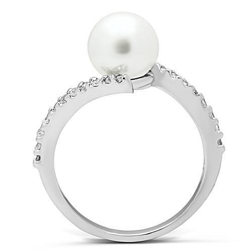 3W126 - Brass Ring Rhodium Women Synthetic White