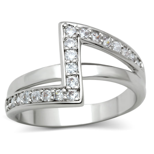 3W127 - Brass Ring Rhodium Women AAA Grade CZ Clear