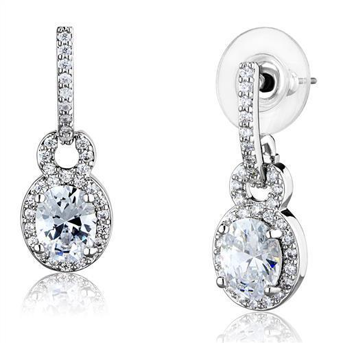 3W1276 - Brass Earrings Rhodium Women AAA Grade CZ Clear