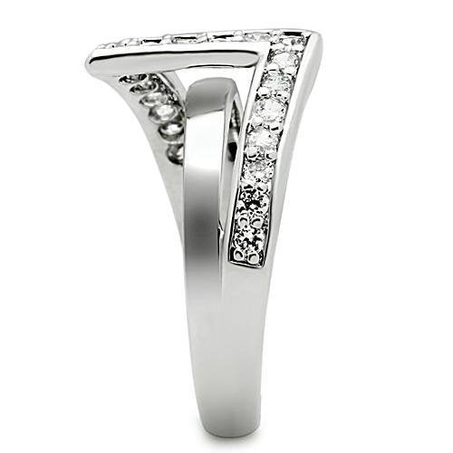 3W127 - Brass Ring Rhodium Women AAA Grade CZ Clear