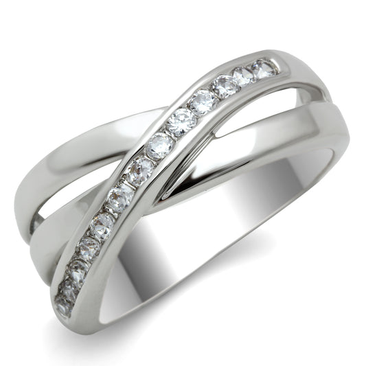 3W128 - Brass Ring Rhodium Women AAA Grade CZ Clear