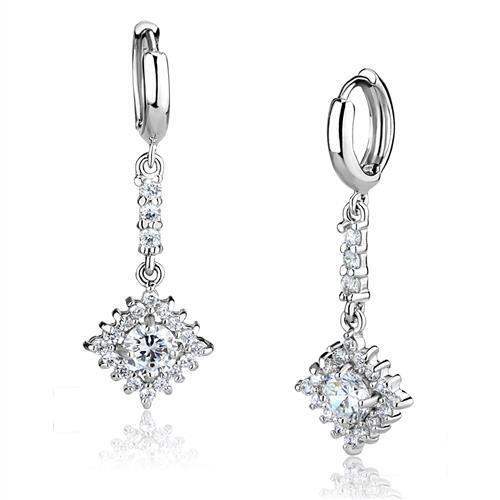 3W1280 - Brass Earrings Rhodium Women AAA Grade CZ Clear