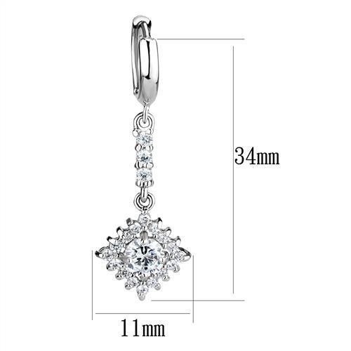 3W1280 - Brass Earrings Rhodium Women AAA Grade CZ Clear