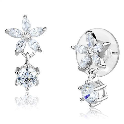 3W1281 - Brass Earrings Rhodium Women AAA Grade CZ Clear