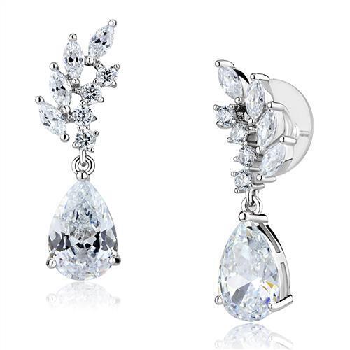 3W1282 - Brass Earrings Rhodium Women AAA Grade CZ Clear