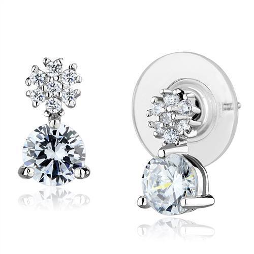 3W1283 - Brass Earrings Rhodium Women AAA Grade CZ Clear