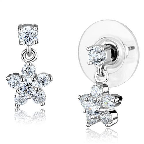 3W1284 - Brass Earrings Rhodium Women AAA Grade CZ Clear