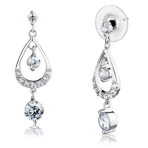 3W1286 - Brass Earrings Rhodium Women AAA Grade CZ Clear