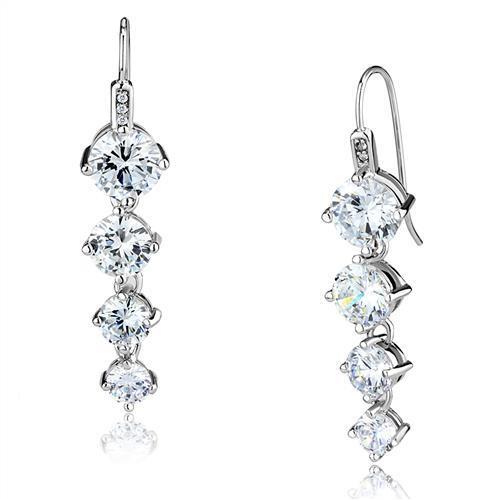 3W1287 - Brass Earrings Rhodium Women AAA Grade CZ Clear