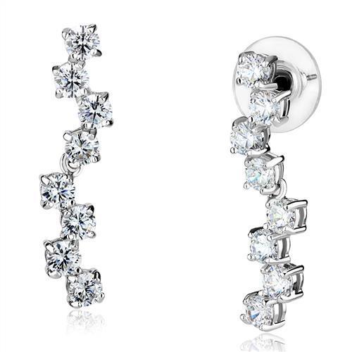 3W1289 - Brass Earrings Rhodium Women AAA Grade CZ Clear