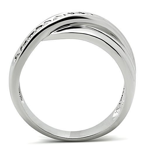 3W128 - Brass Ring Rhodium Women AAA Grade CZ Clear