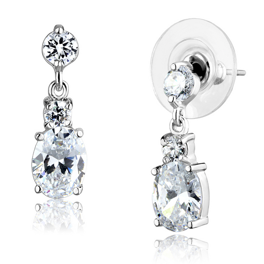 3W1290 - Brass Earrings Rhodium Women AAA Grade CZ Clear