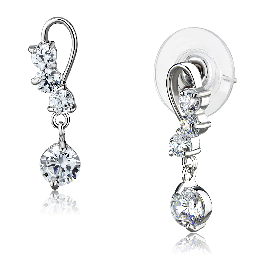 3W1293 - Brass Earrings Rhodium Women AAA Grade CZ Clear