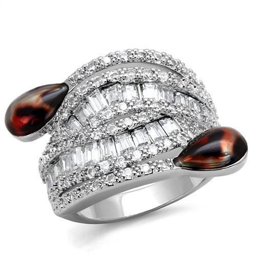 3W1307 - Brass Ring Rhodium Women AAA Grade CZ Clear