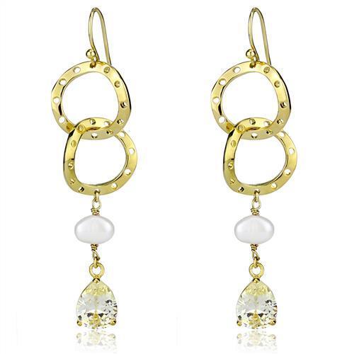 3W1312 - Brass Earrings Gold Women Semi-Precious White