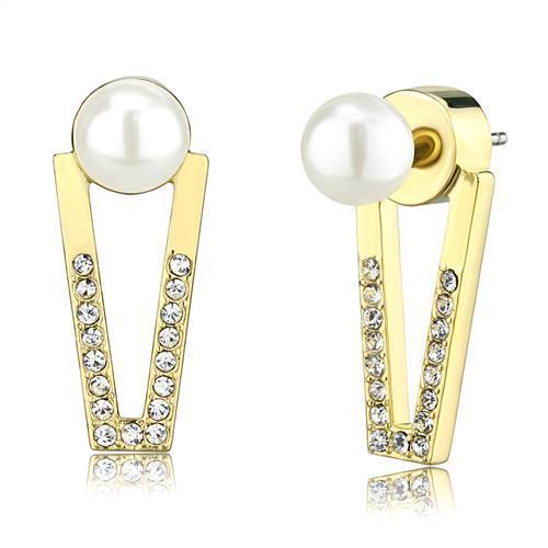 3W1315 - Brass Earrings Gold Women Synthetic White