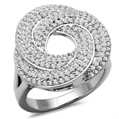 3W1319 - Brass Ring Rhodium Women AAA Grade CZ Clear