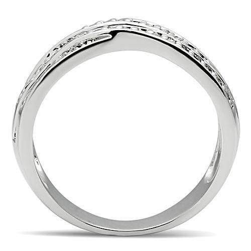 3W131 - Brass Ring Rhodium Women AAA Grade CZ Clear