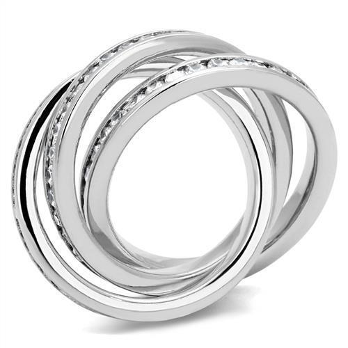 3W1331 - Brass Ring Rhodium Women AAA Grade CZ Clear