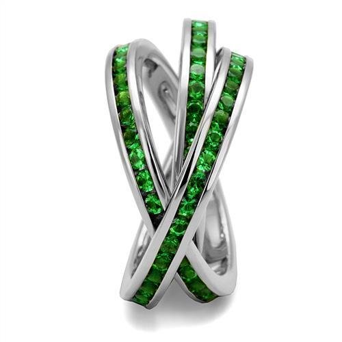 3W1332 - Brass Ring Rhodium Women Synthetic Emerald