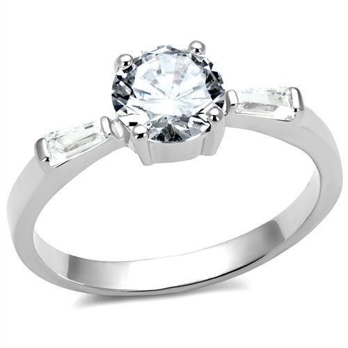 3W1339 - Brass Ring Rhodium Women AAA Grade CZ Clear