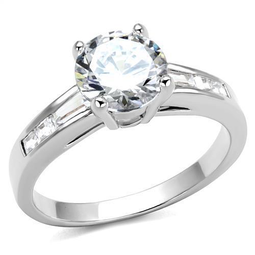 3W1341 - Brass Ring Rhodium Women AAA Grade CZ Clear