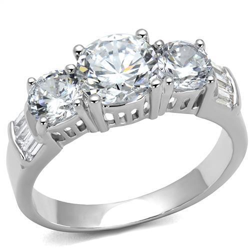 3W1343 - Brass Ring Rhodium Women AAA Grade CZ Clear