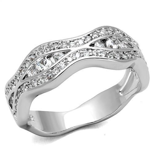 3W1345 - Brass Ring Rhodium Women AAA Grade CZ Clear