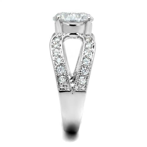 3W1348 - Brass Ring Rhodium Women AAA Grade CZ Clear